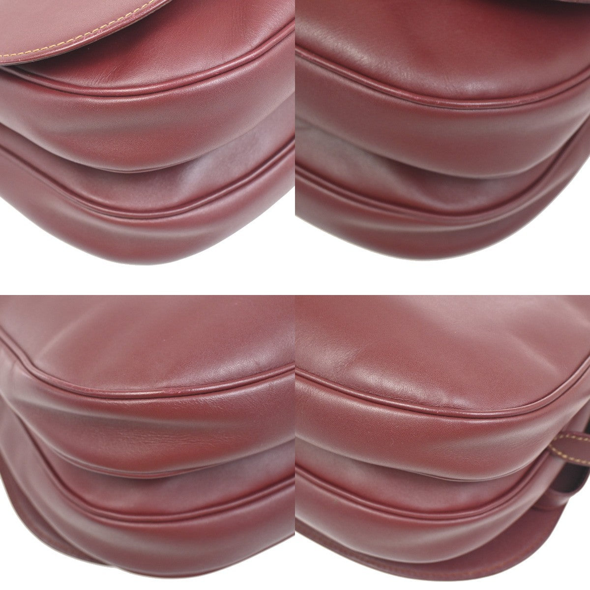MUST DE CARTIER 2C Logo Shoulder Bag Leather Bordeaux Red GHW Italy 80ZA197