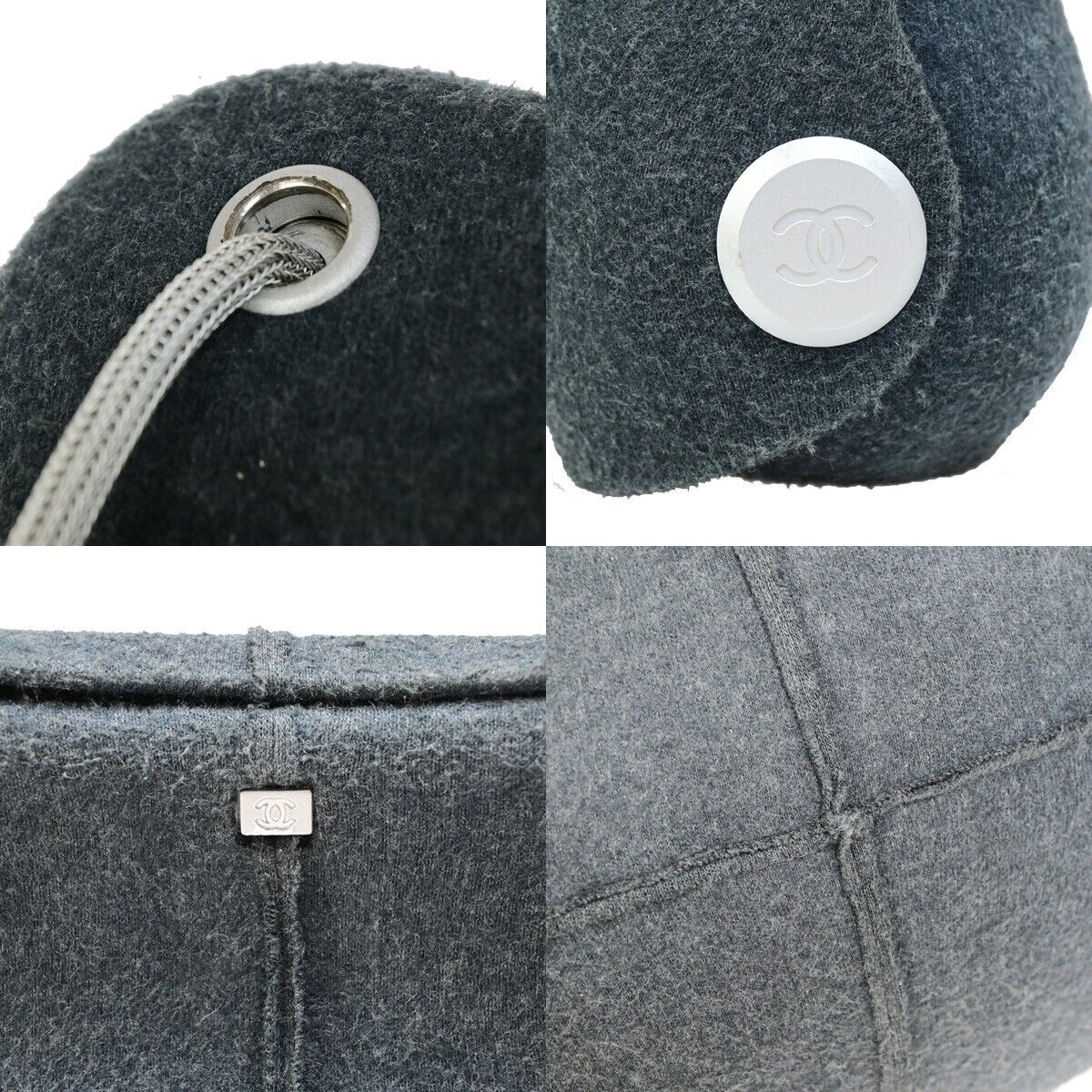 CHANEL CC Hip Bag Shoulder Bag Wool Gray Silver France 73SJ016