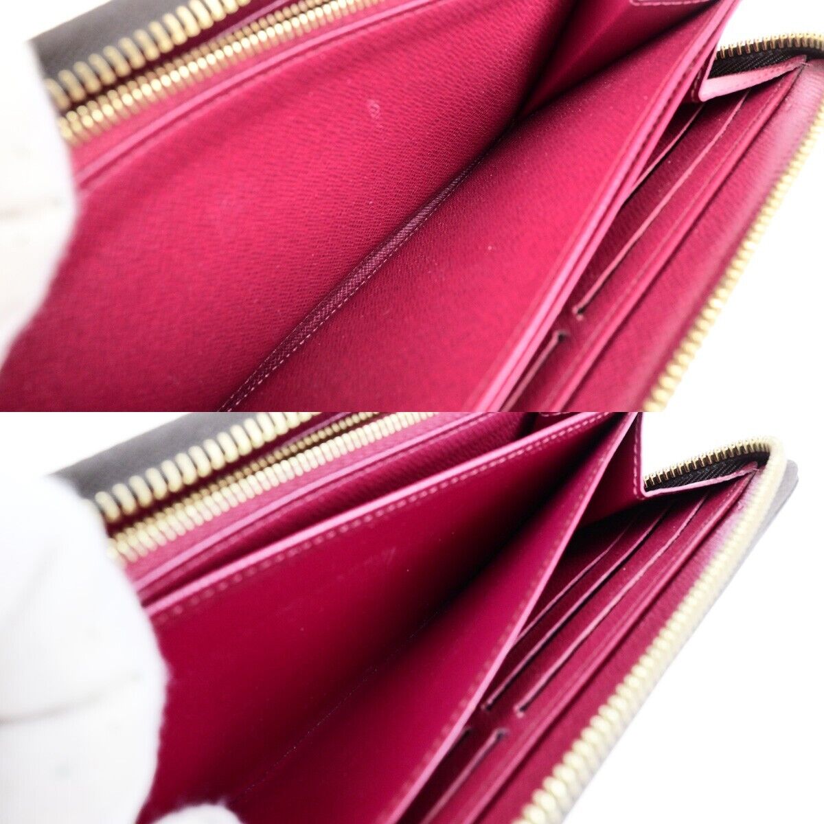 LOUIS VUITTON Zippy Long Wallet Monogram Leather Brown Fuchsia M41895 84EB839