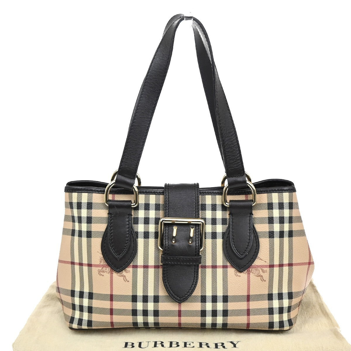 BURBERRY Nova Check Buckle Hand Bag PVC Leather Beige Brown GHW 32RL656