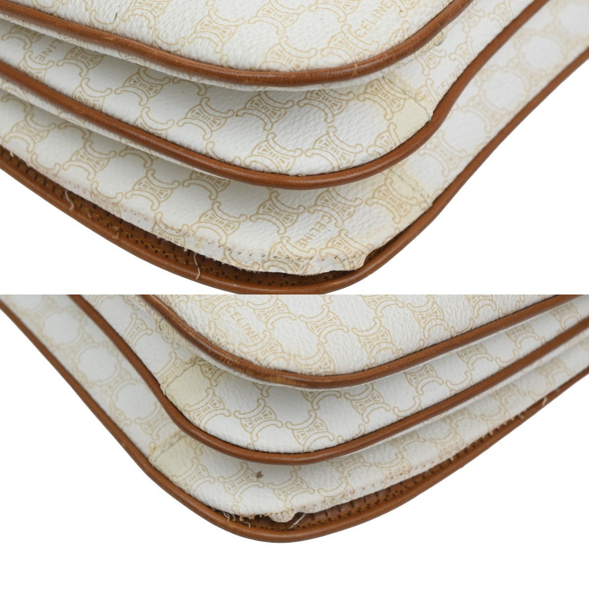 CELINE Macadam Pattern Crossbody Shoulder Bag PVC Leather White Brown  87KC778