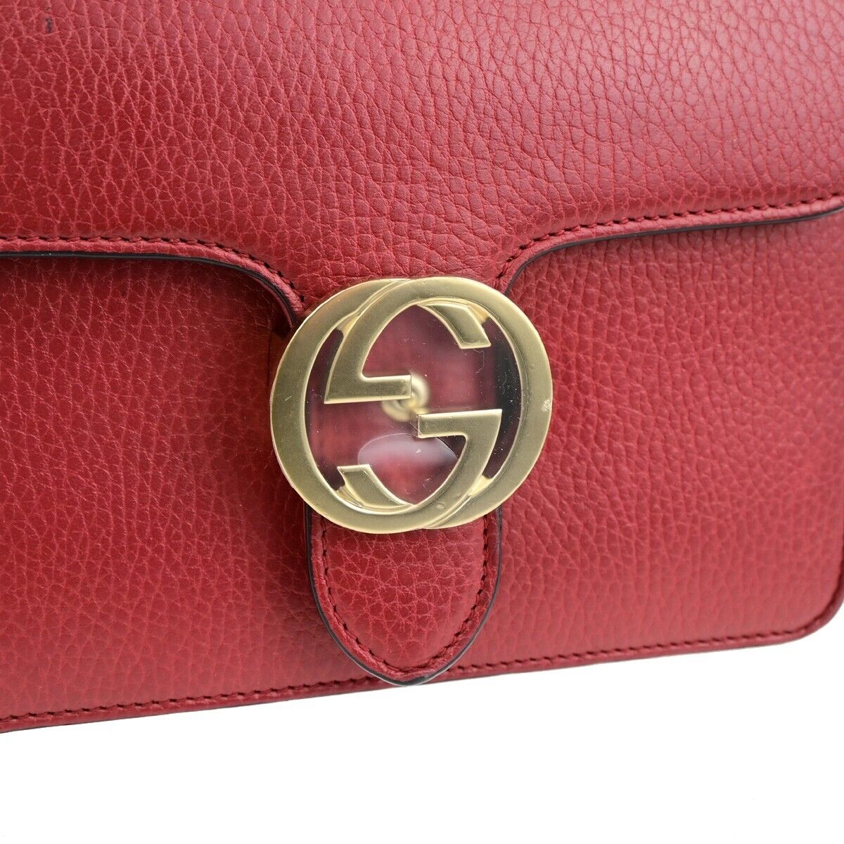 GUCCI Logo Interlocking G Mini Chain Shoulder Bag Leather Red GHW Italy 14ED352