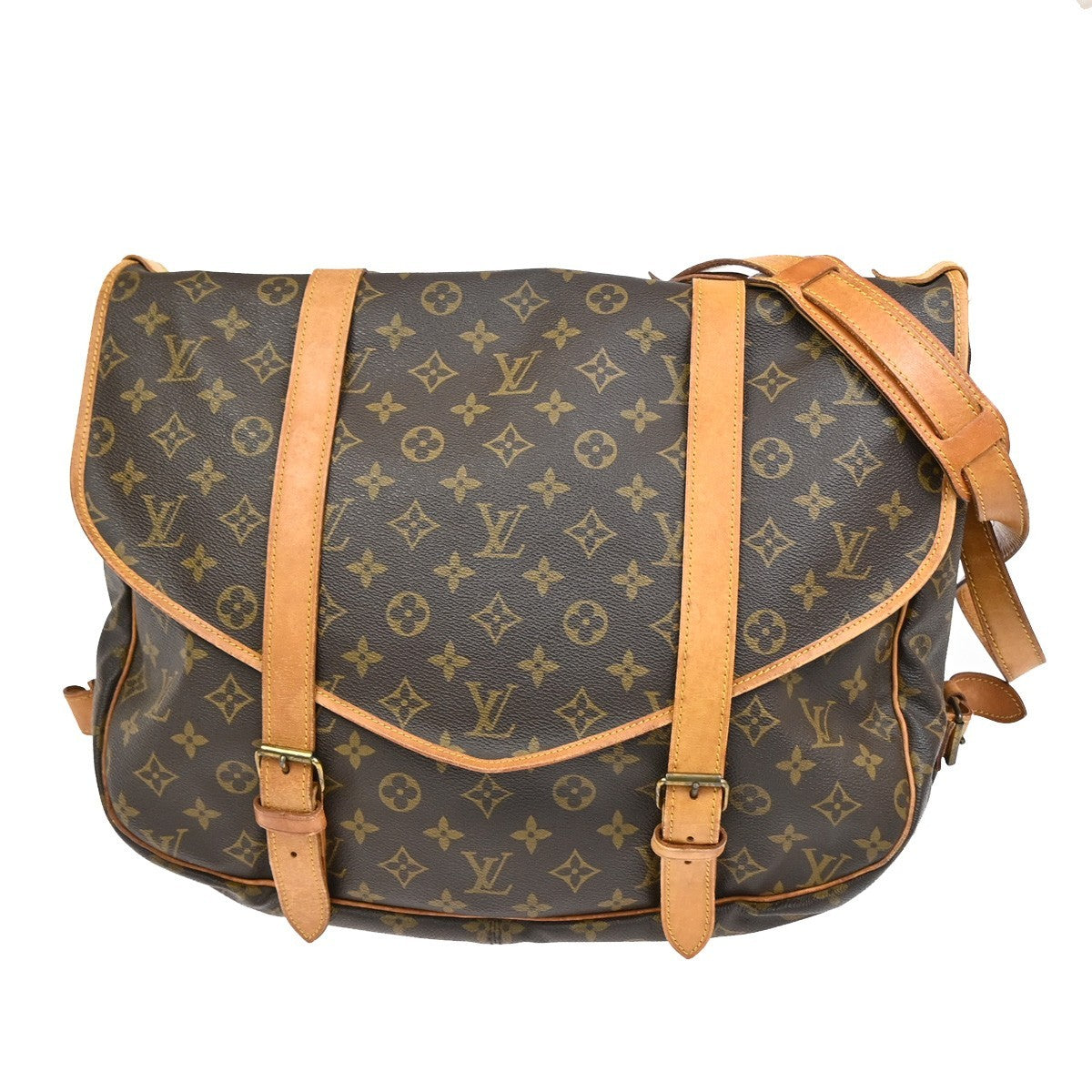 LOUIS VUITTON Logo Saumur 43 Shoulder Bag Monogram Leather Brown M42252 84ZA235