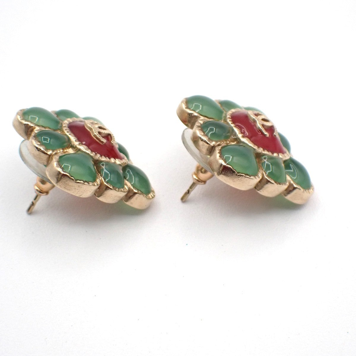 CHANEL CC Logo Button Square Pierce Earrings Gripoix A16C GHW France 86RL679