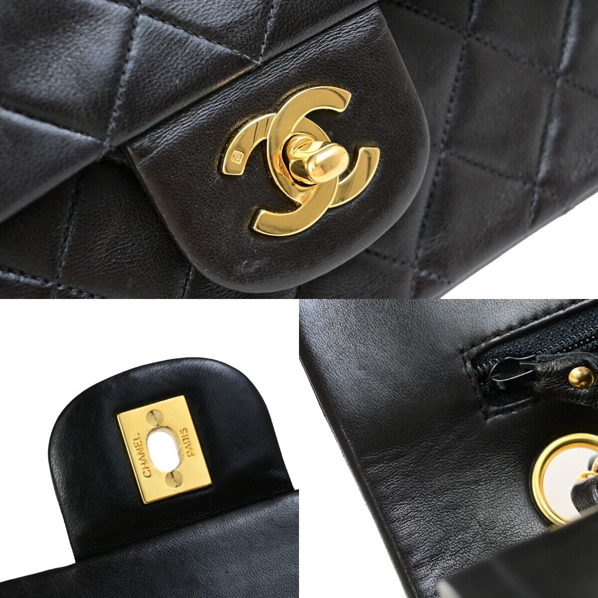 CHANEL CC Matelasse 25 Double Flap Chain Shoulder Bag Leather Black GHW 846RK718