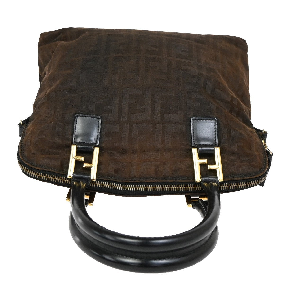 FENDI Logo Zucca Hand Bag Canvas Leather Brown GHW Italy 68TA033