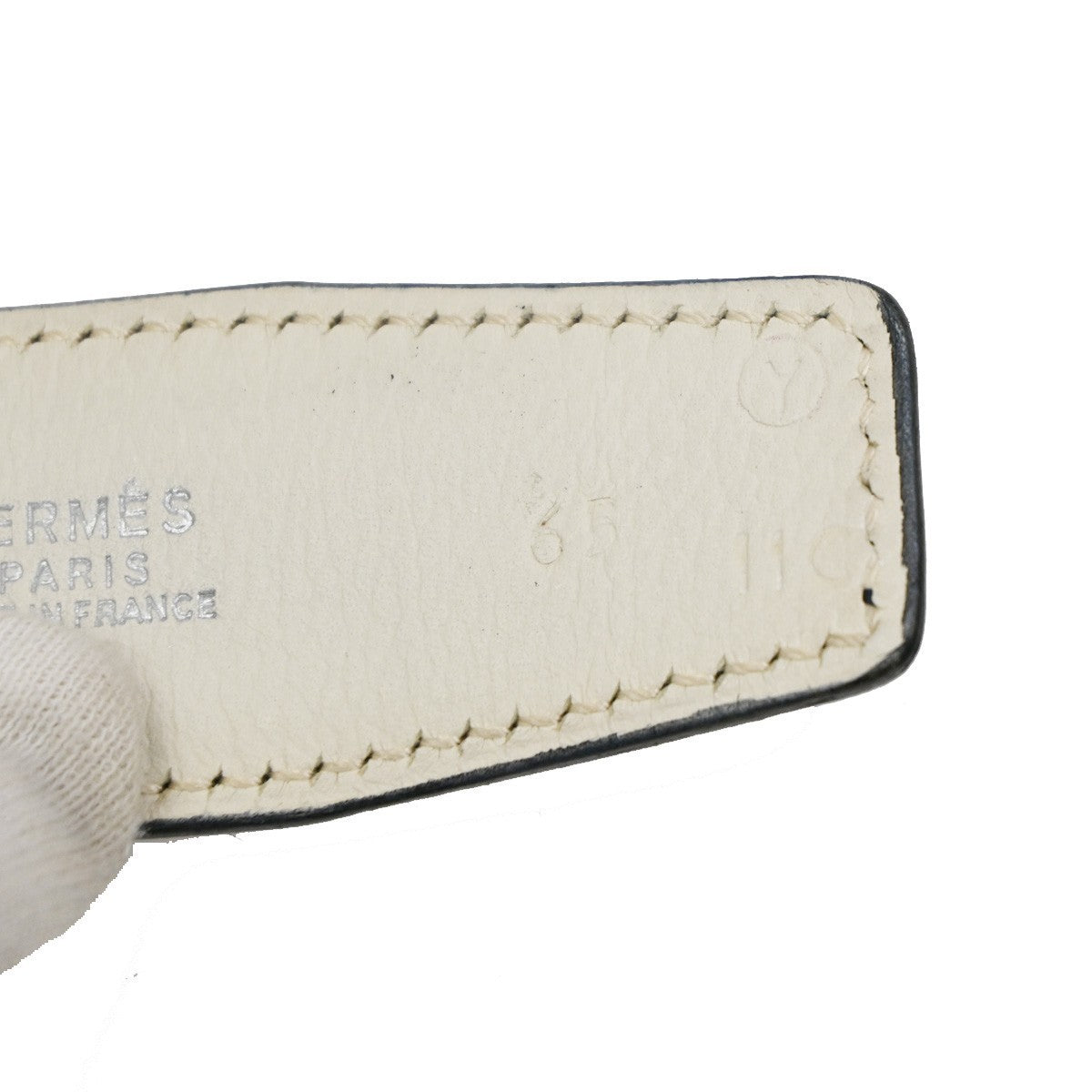 HERMES H Logo Constance Reversible Buckle Belt Leather #65 Blue White 70RL780