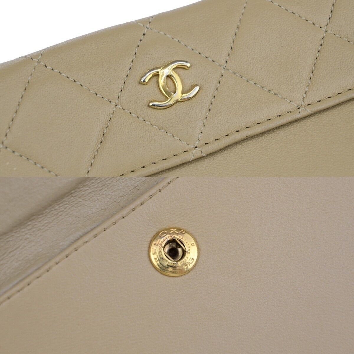 CHANEL CC Logo Matelasse Mini Pouch Wallet Coin Case Leather Beige Gold 66FA692