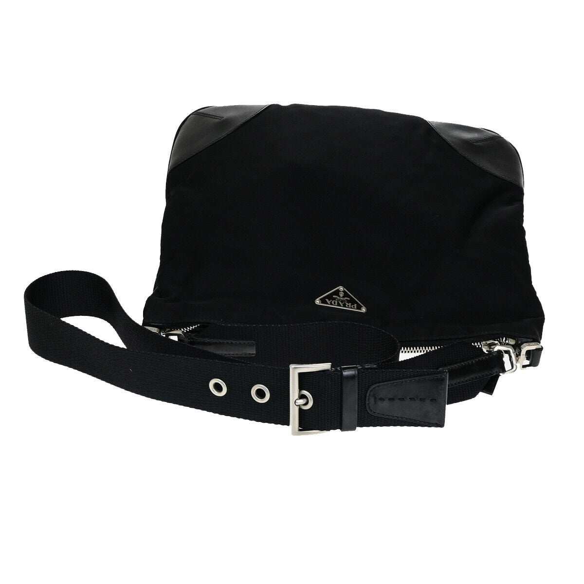 PRADA Logo Tessuto Crossbody Shoulder Bag Nylon Leather Black SHW Italy 67YG497