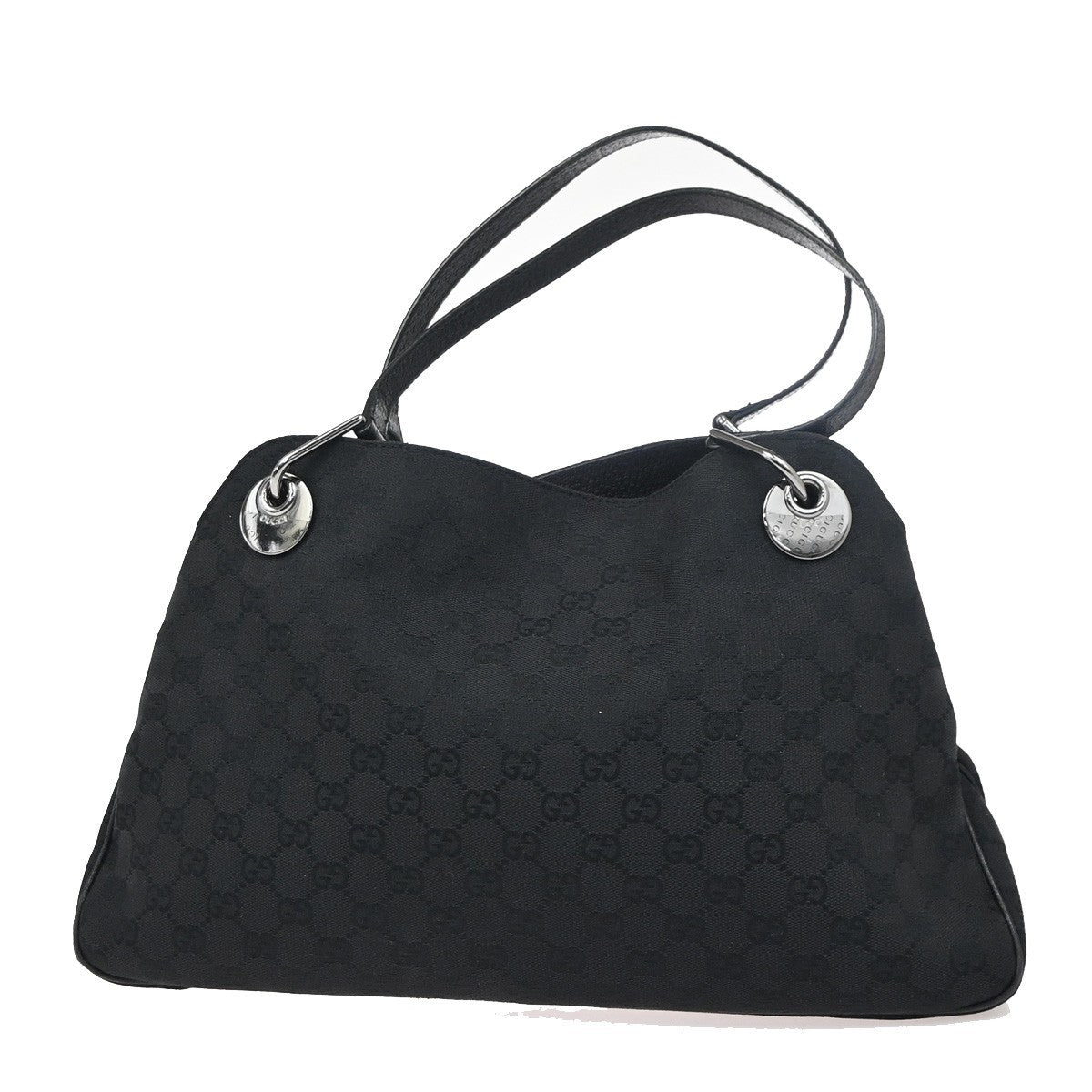 GUCCI GG Logo Eclipse Shoulder Hand Bag Black Canvas Leather GHW Italy 33ZA368