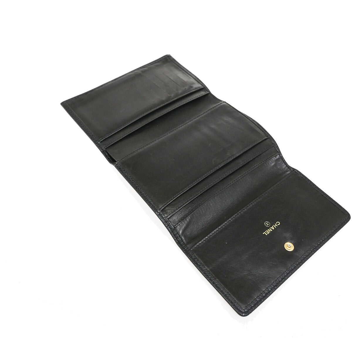 CHANEL CC Logo Trifold Compact WalletGrained Calfskin Leather Black 30EE284