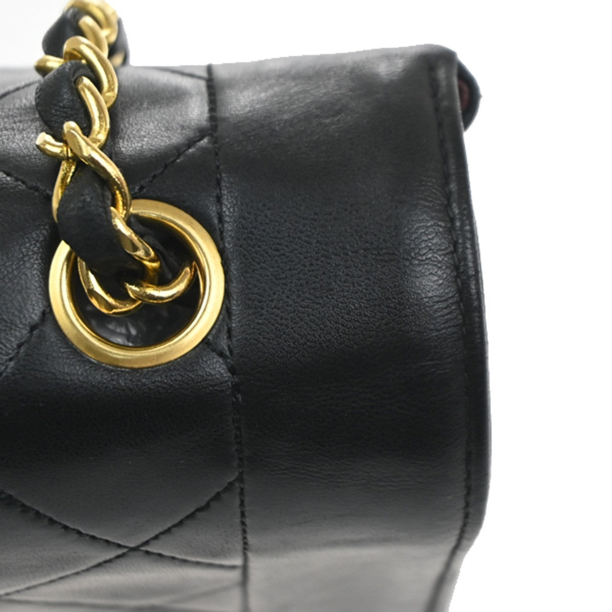 CHANEL CC Diana 25 Matelasse Chain Shoulder Bag Leather Black Vintage 359RL947