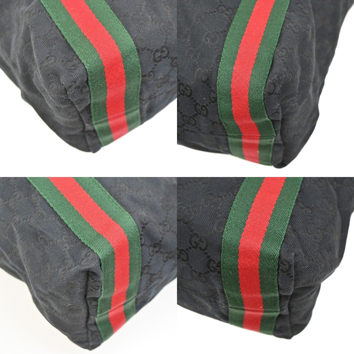 GUCCI GG Sherry Tote Shoulder Hand Bag Canvas Leather Black Italy 80KC428