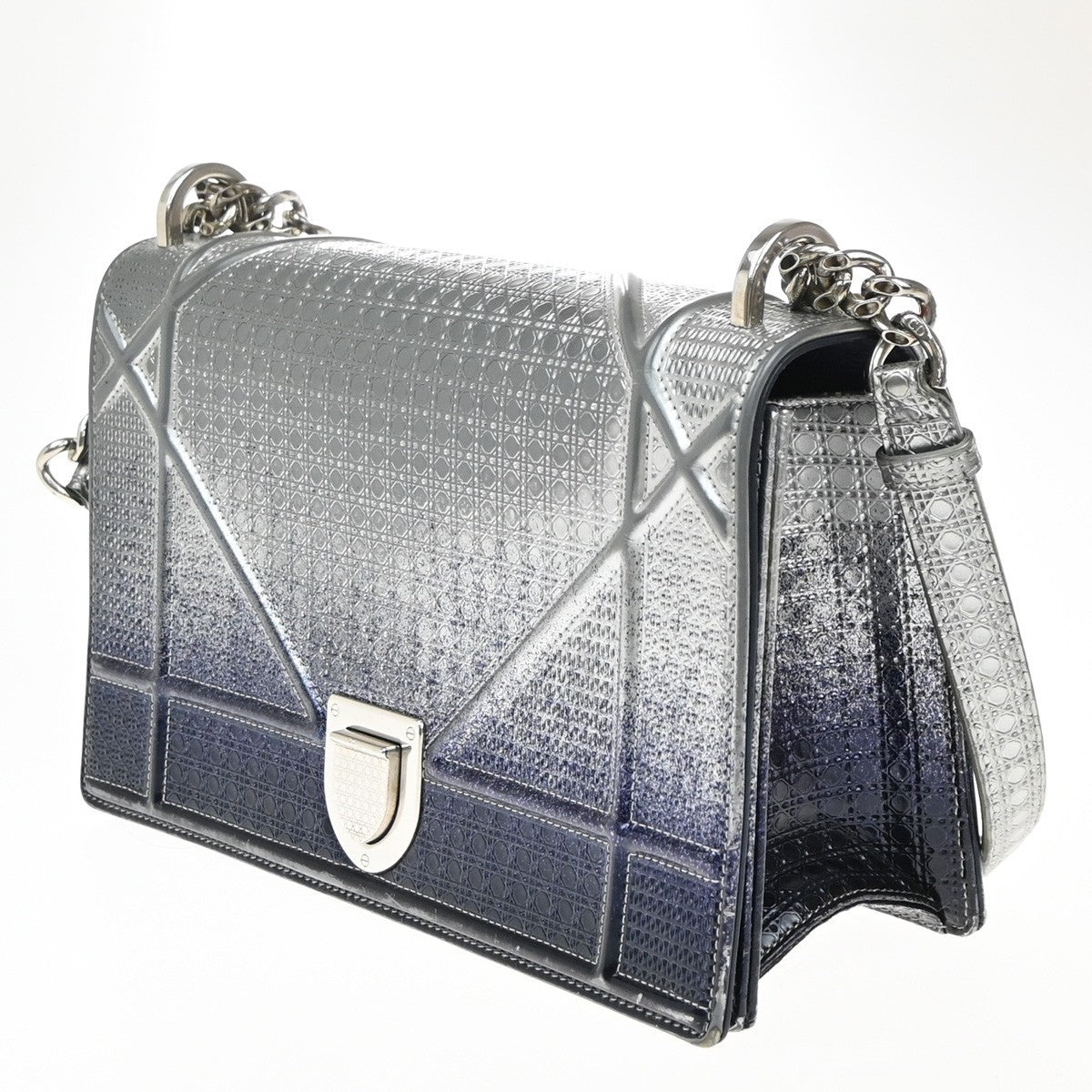 CHRISTIAN DIOR Diorama Chain Shoulder Bag Embossing Leather Blue Silver 12EG331