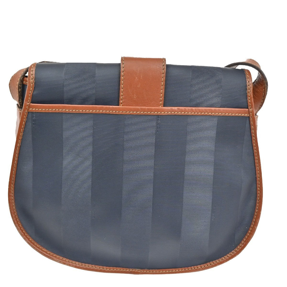 FENDI Pequin Pattern Shoulder Bag Canvas Leather Blue Brown GHW Italy 31TA412