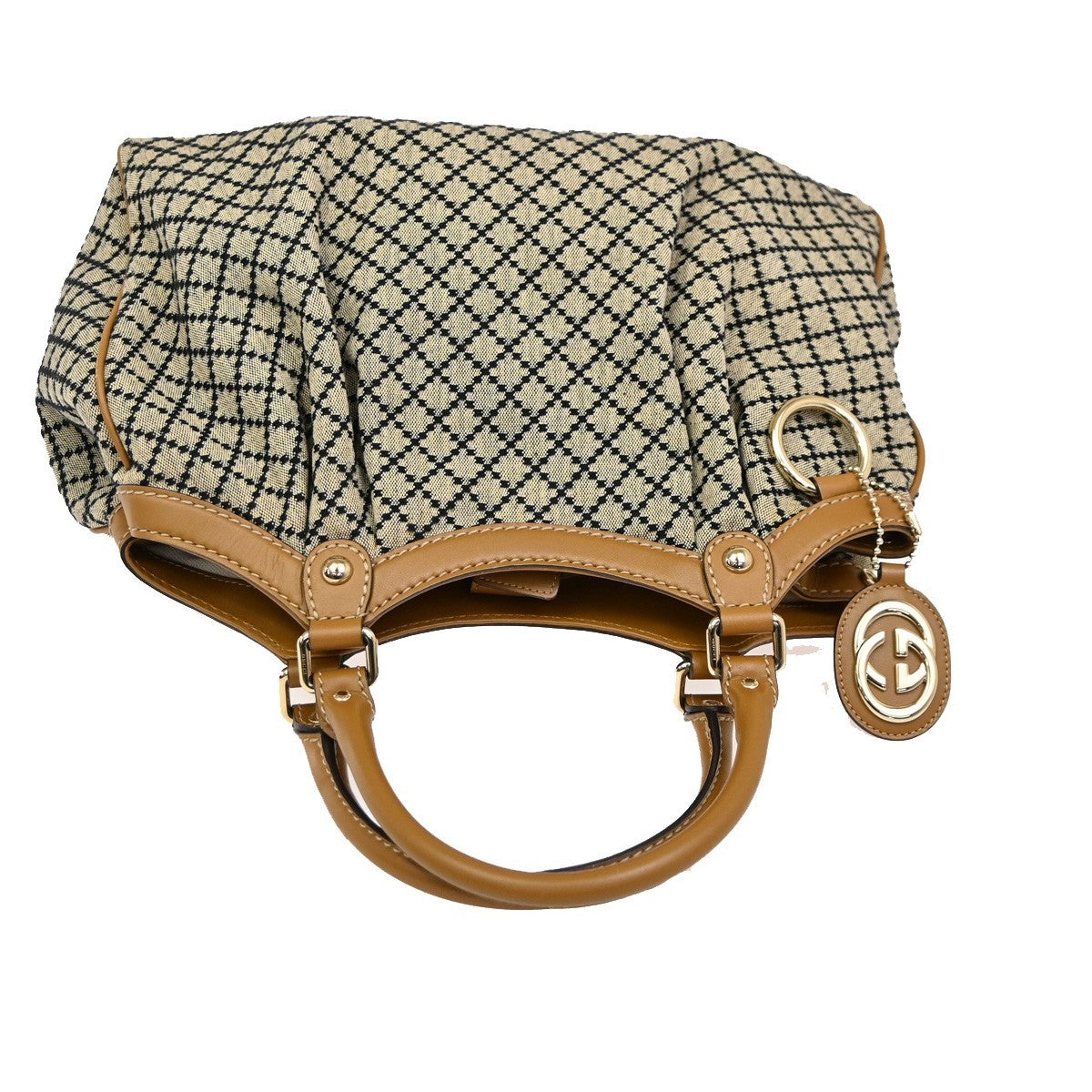 GUCCI Diamante Sukey Shoulder Bag Charm Canvas Leather Brown Black GHW 85KB751