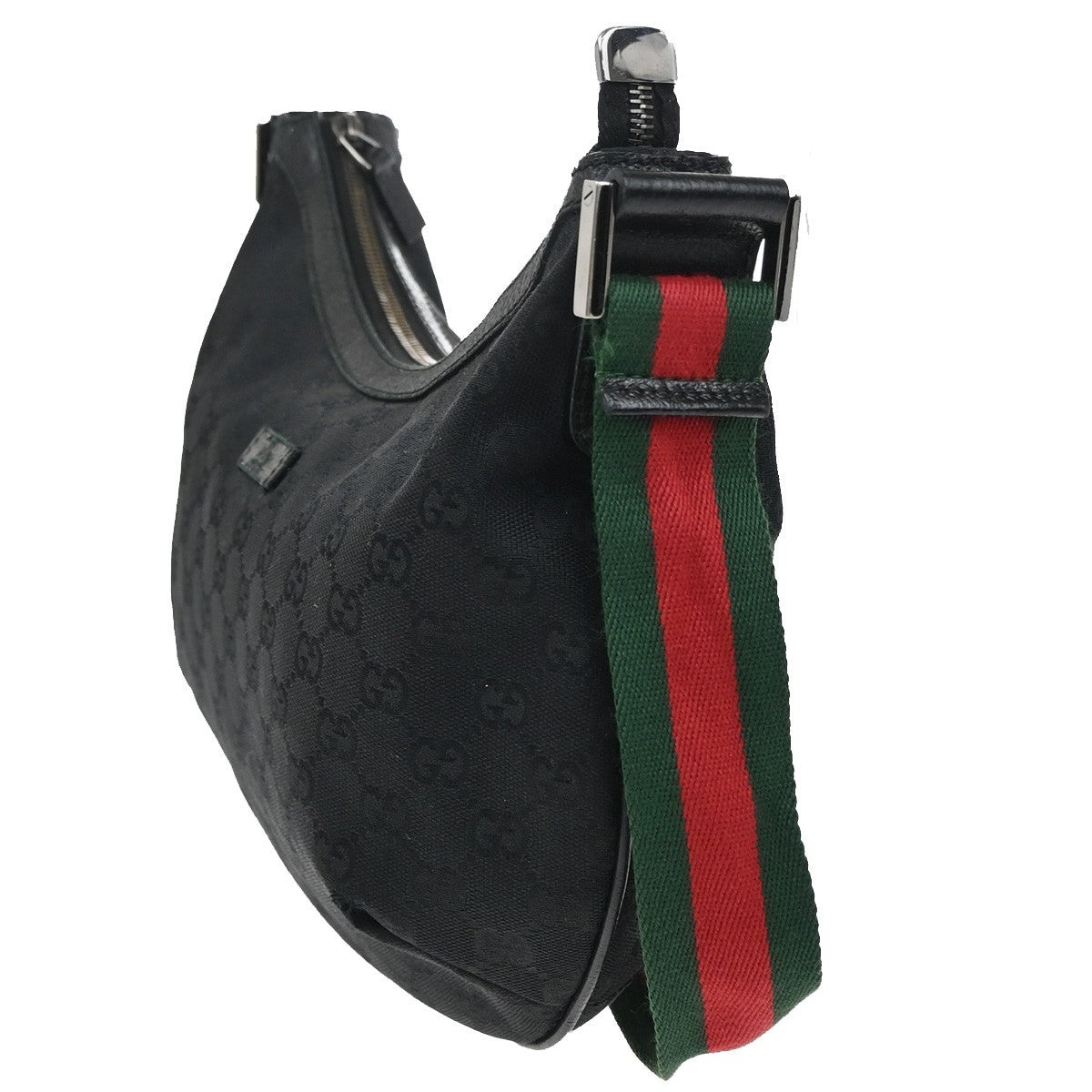 GUCCI Logo GG Pattern Sherry Shoulder Bag Canvas Leather Black Italy 76KB591