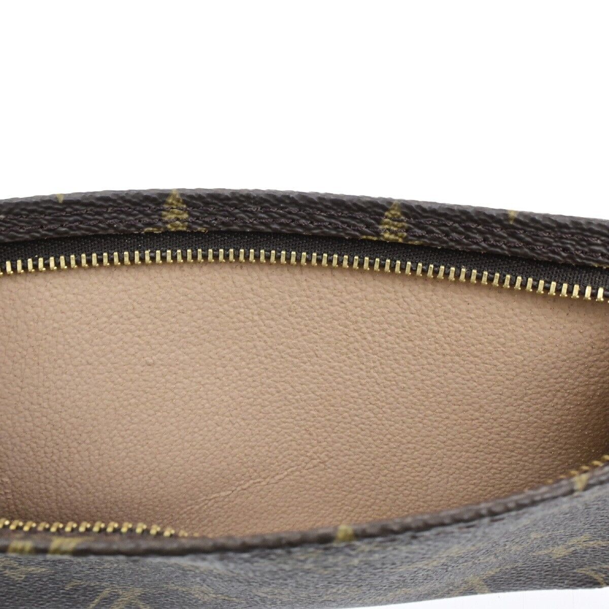 LOUIS VUITTON LV Logo Bucket PM Pouch Bag Monogram Leather Brown Gold 04ED454