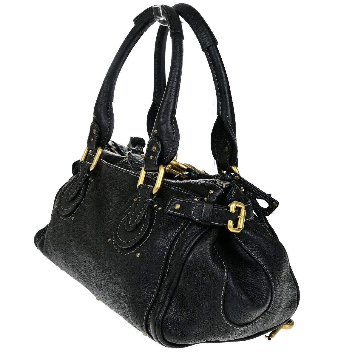 CHLOE Logo Paddington Shoulder Hand Bag Leather Black GHW Italy 38RK781