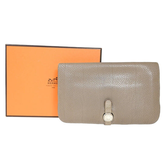 HERMES Logos Dogon GM Long Bifold Wallet Purse Togo Leather Brown SHW 87HB226