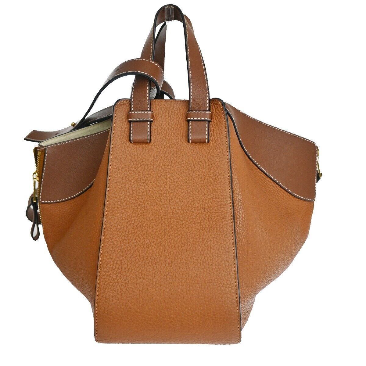LOEWE Logo Hammock Small 2Way Shoulder Hand Bag Leather Brown Gold 636RJ395