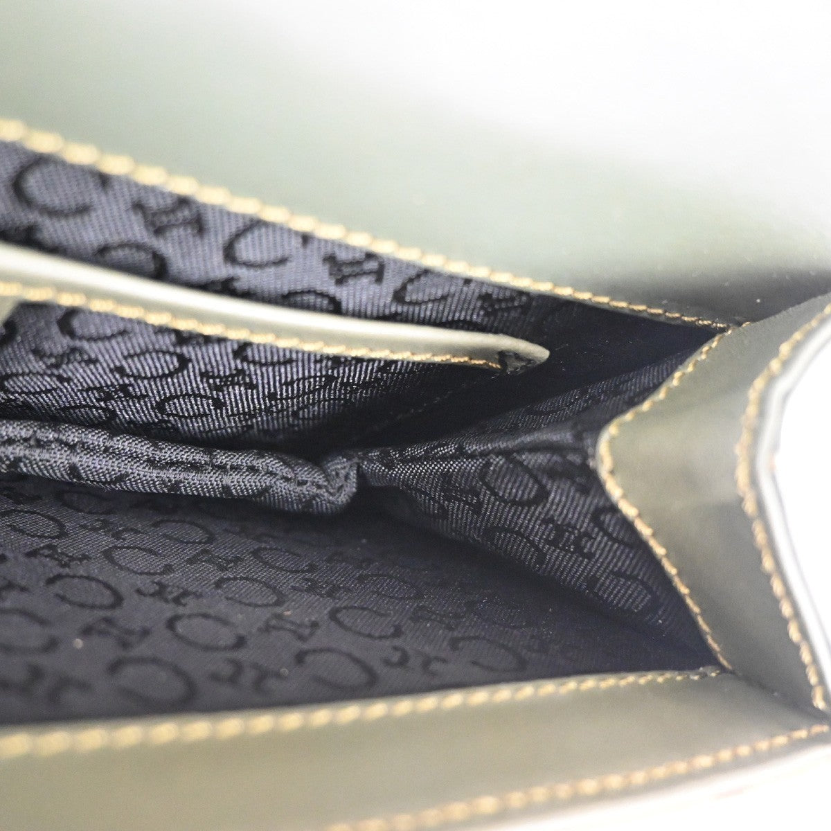 CELINE C Macadam Mini Shoulder Hand Bag Canvas Leather Green GHW 38TA468
