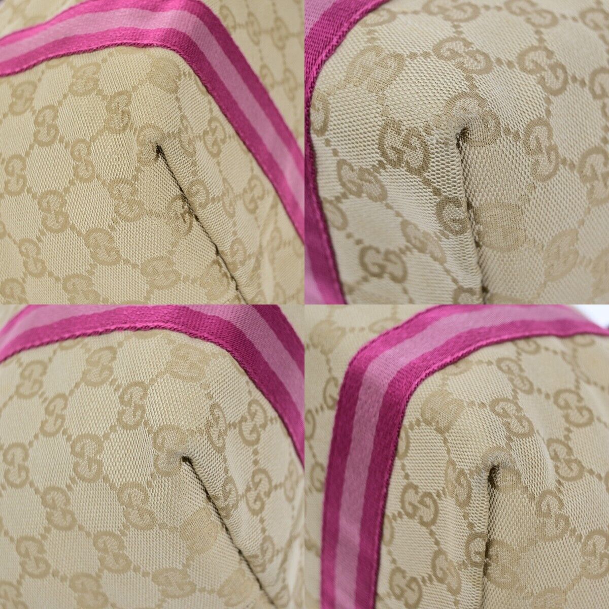 GUCCI Logo GG Pattern Shoulder Tote Bag Canvas Leather Brown Pink Italy 32FB390