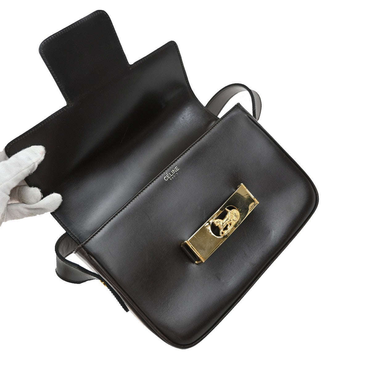 CELINE Horse Carriage Logo Shoulder Bag Leather Brown Gold 32KP193