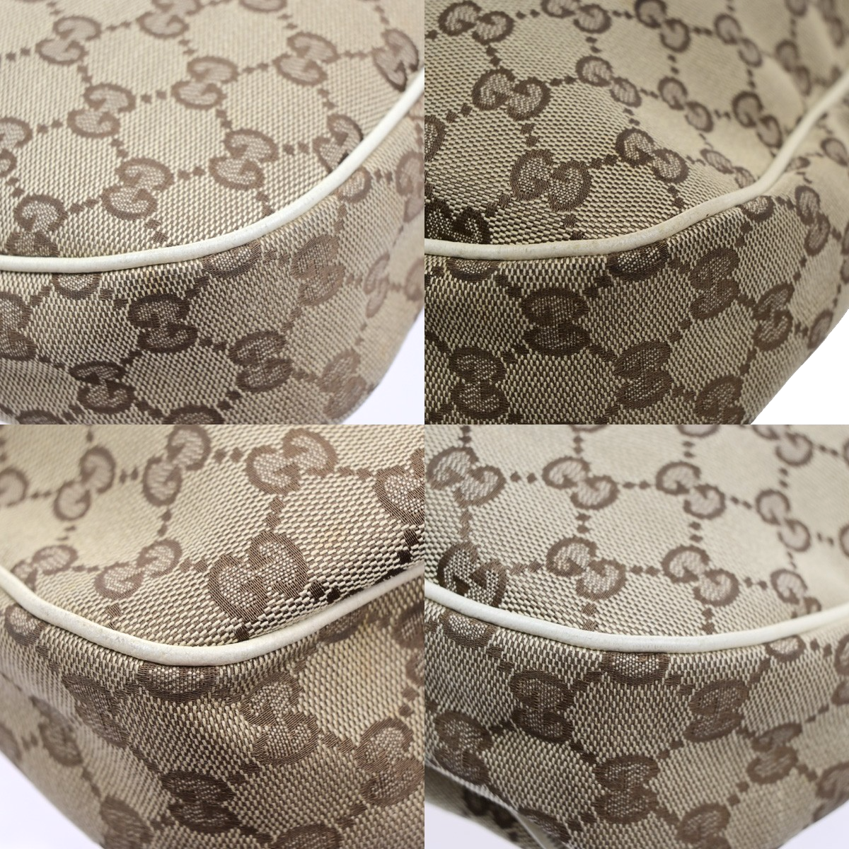 GUCCI Logo GG Pattern Shoulder Hobo Bag Canvas Leather Brown GHW Italy 87YJ265