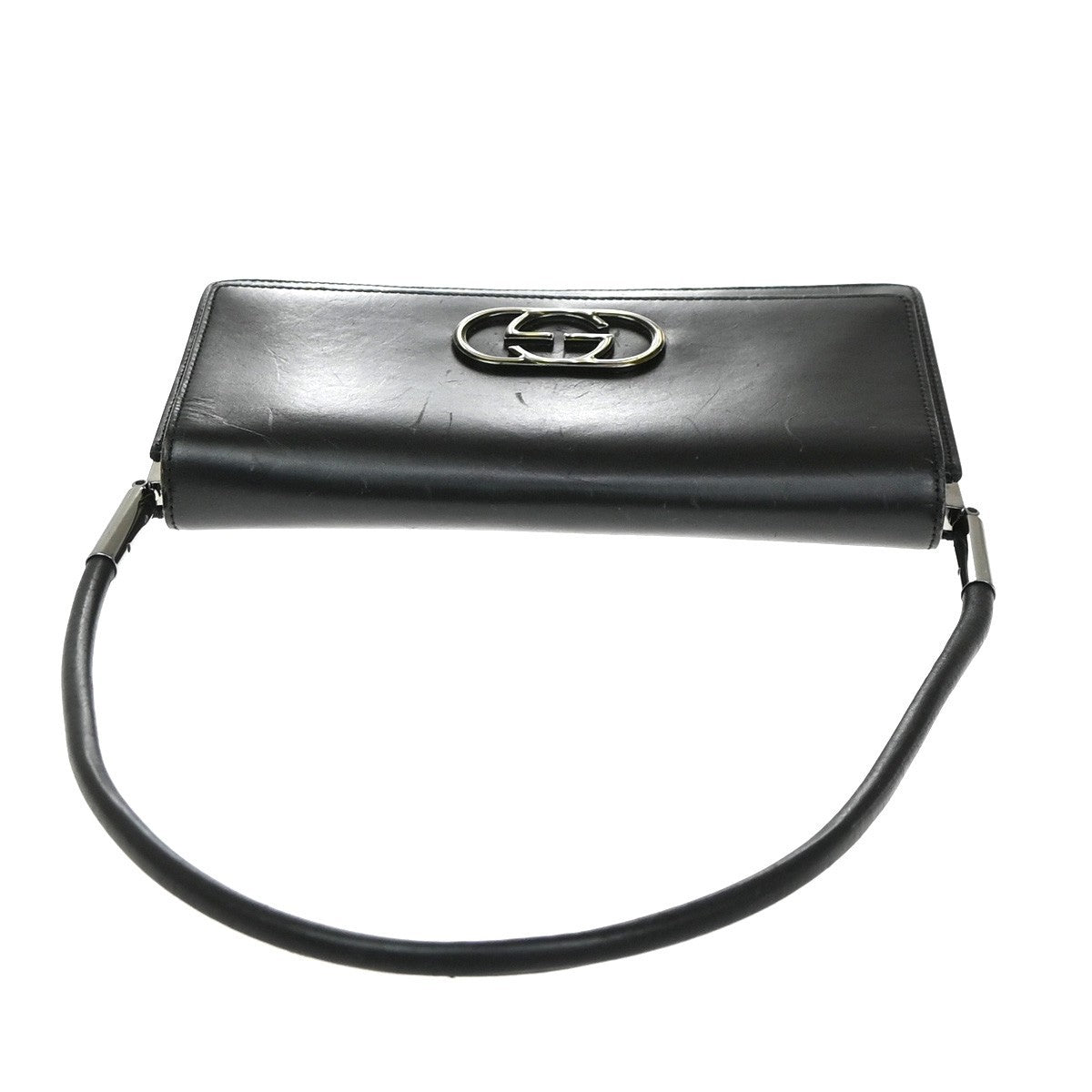 GUCCI Logo GG Shoulder Hand Bag Leather Black SHW Italy 66YJ174