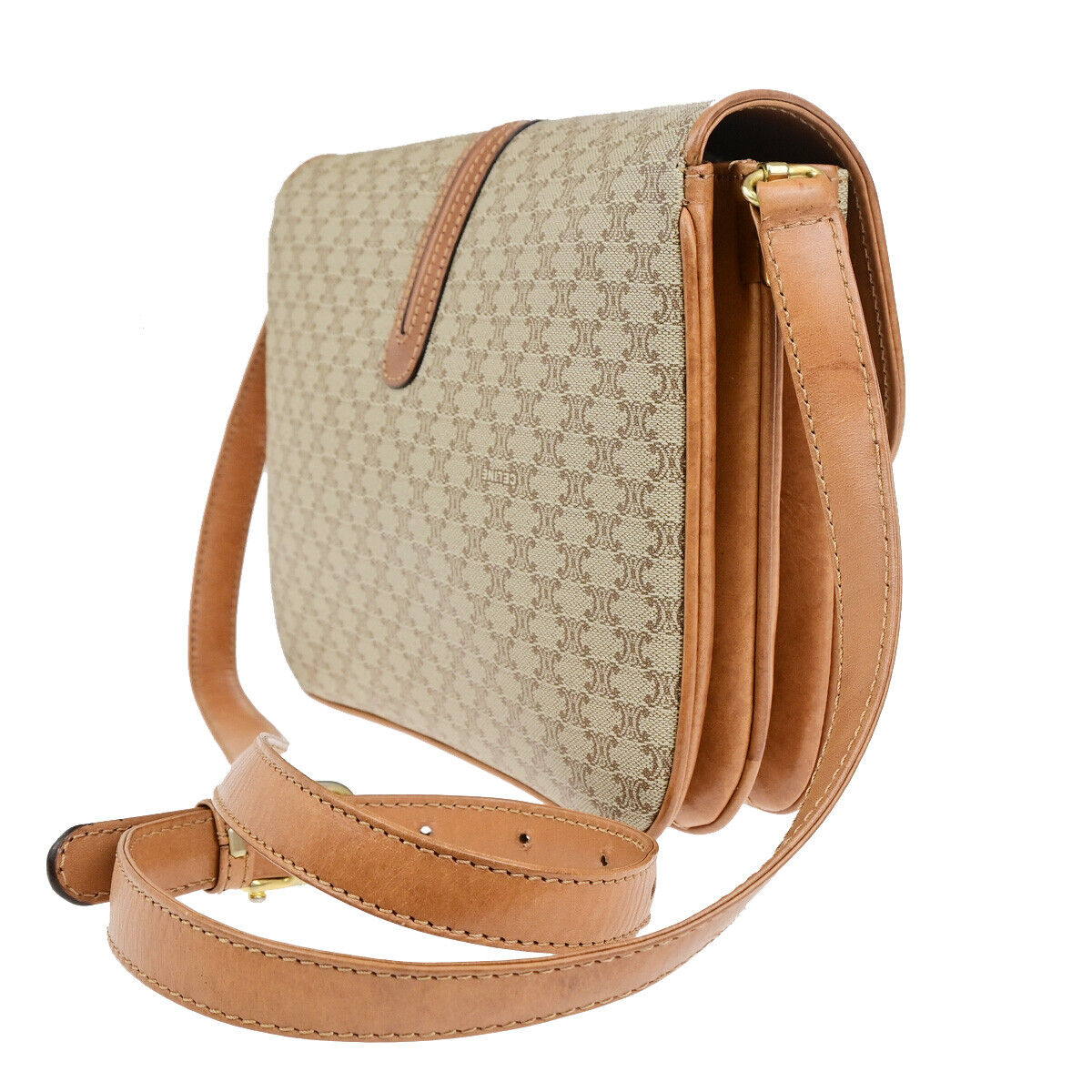 CELINE Logo Macadam Pattern Shoulder Bag PVC Leather Brown GHW Italy 36YG547