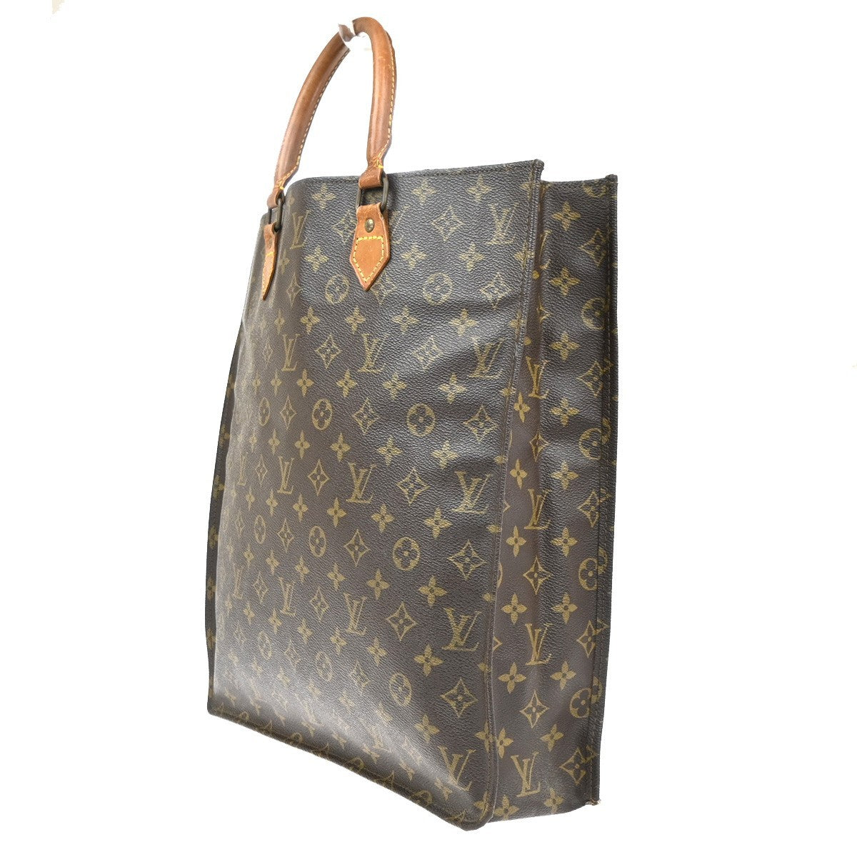 LOUIS VUITTON Logo Sac Plat Hand Tote Bag Monogram Leather Brown M51140 30MA614
