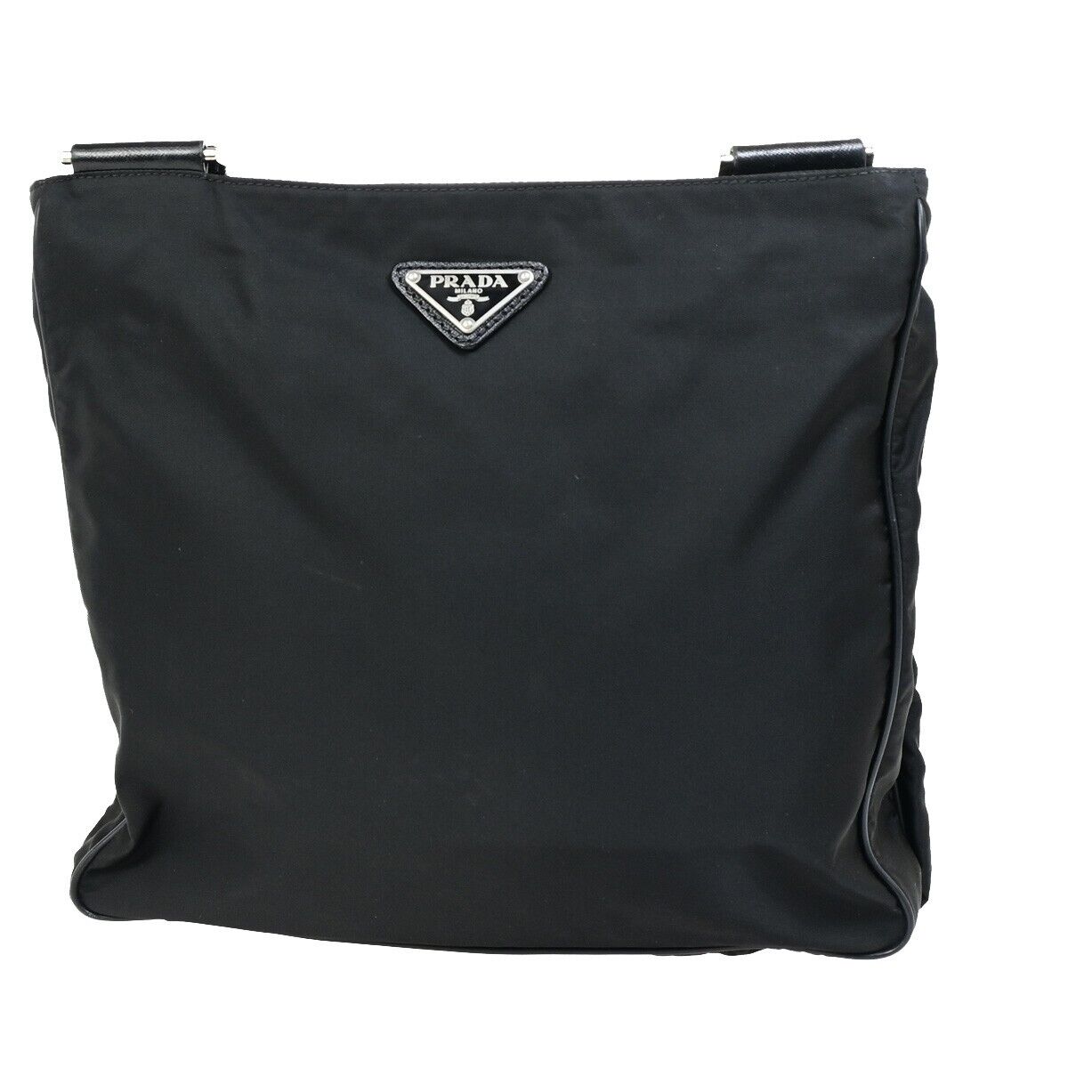 PRADA MILANO Logo Tessuto Shoulder Bag Nylon Leather Black  Italy 87SH932