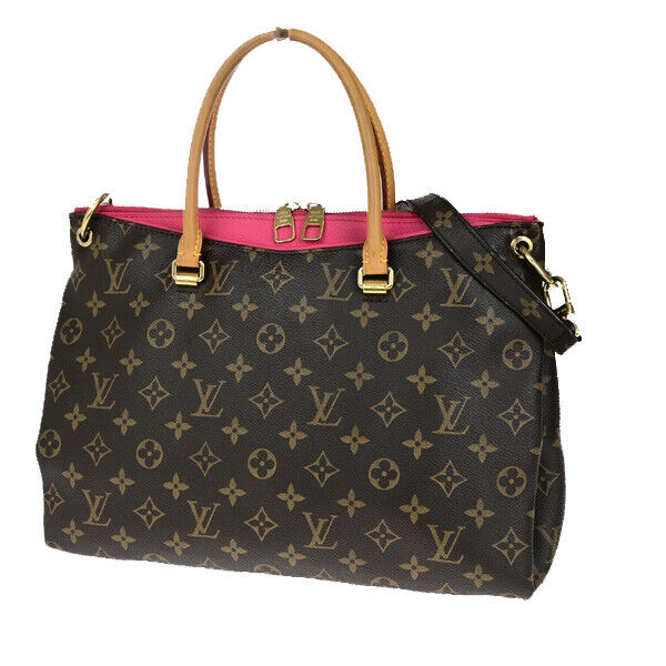 LOUIS VUITTON Pallas 2Way Hand Bag Monogram Leather Brown Pink M41147 51RK715