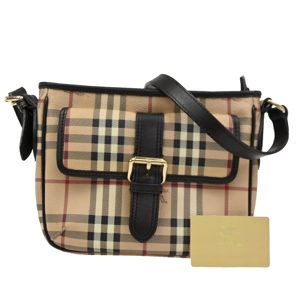BURBERRY Shadow Horse Nova Check Shoulder Bag PVC Leather Beige BN GHW 80DA151