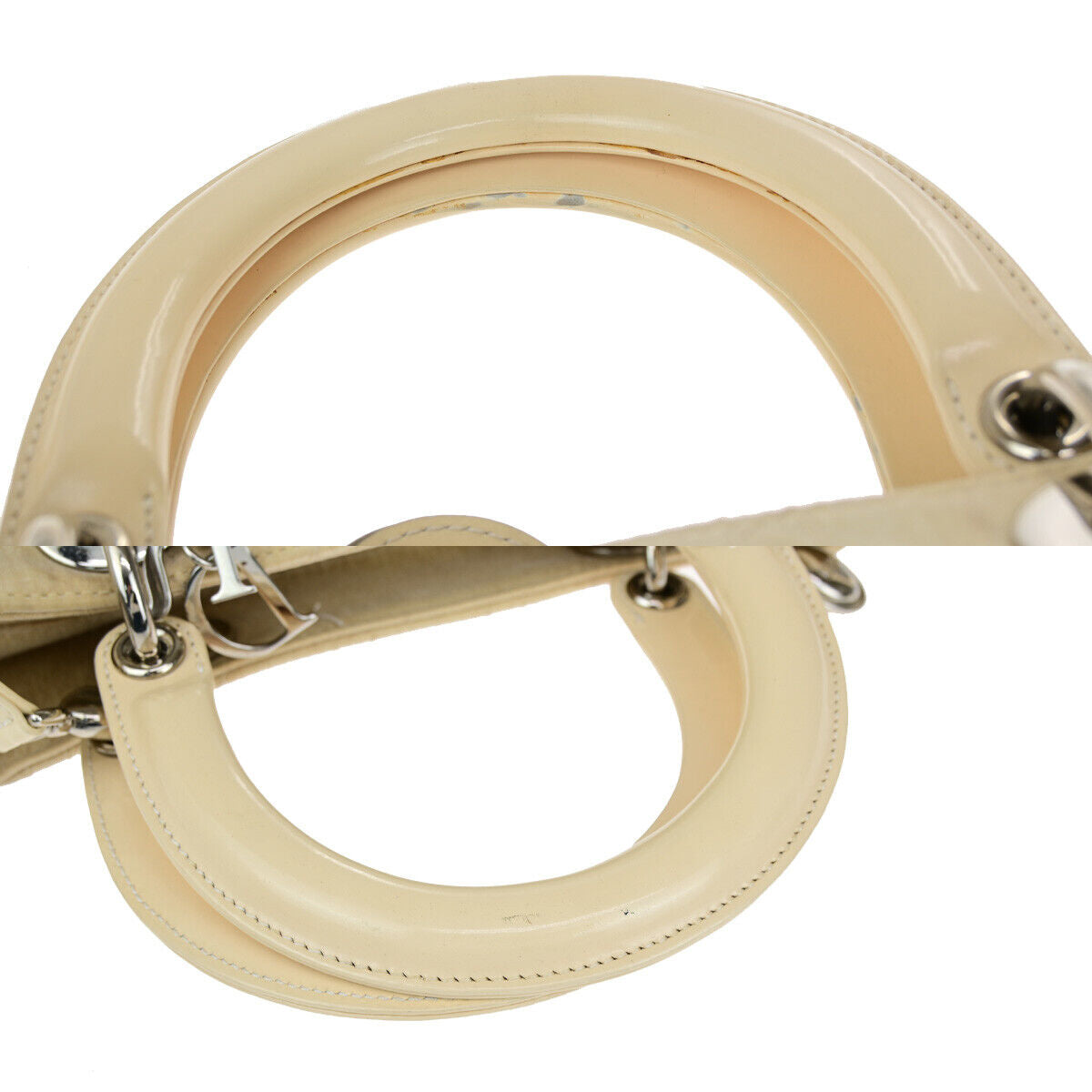 CHRISTIAN DIOR Lady Cannage 2Way Hand Bag Nylon Patent Leather Ivory SHW 81YG576