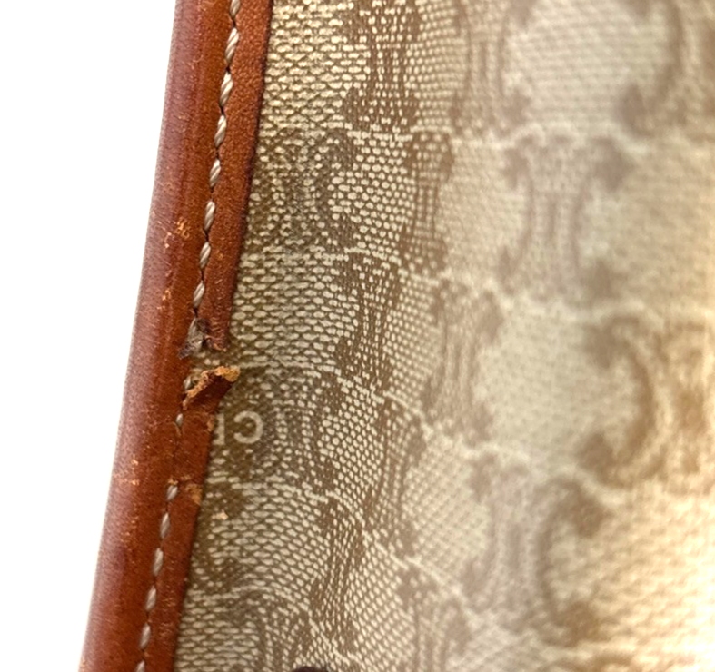 CELINE Logo Macadam Pattern Shoulder Bag PVC Leather Beige GHW Italy 68KC717