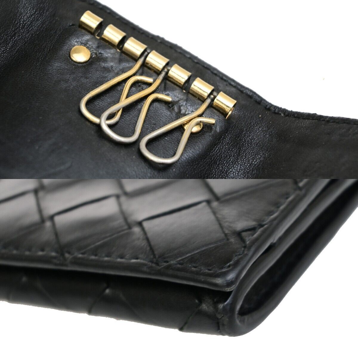 BOTTEGA VENETA Logo Intrecciato 3 Set Long Zipper Wallet Leather Black 33EE057