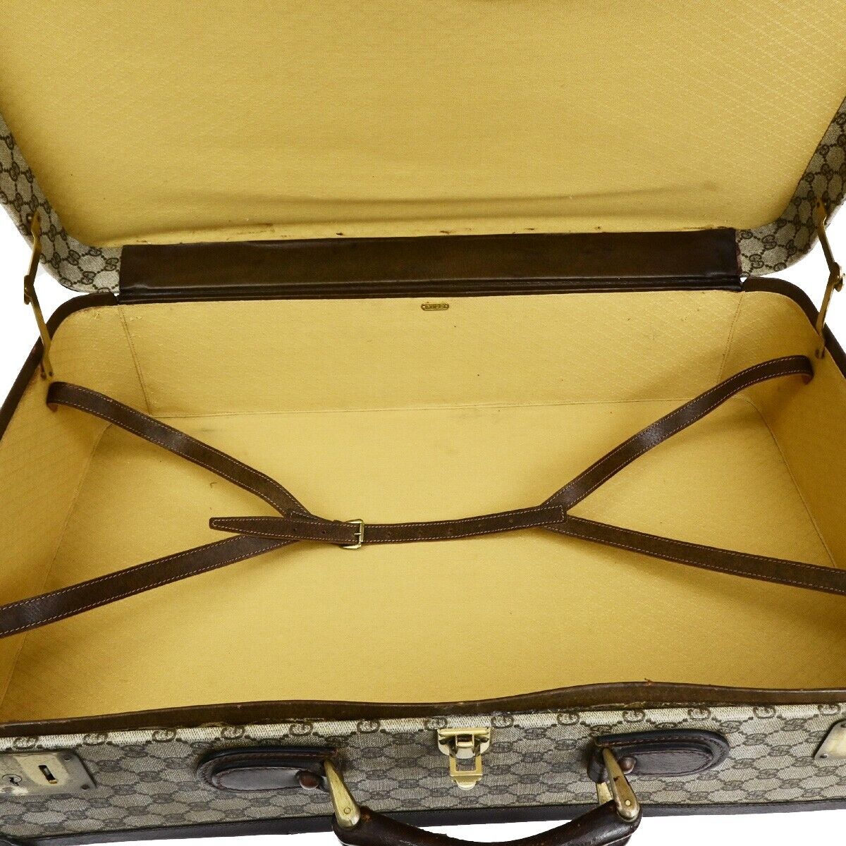 GUCCI Logo GG Pattern Suitcase Hand Bag Supreme Leather Brown Italy 03FB256