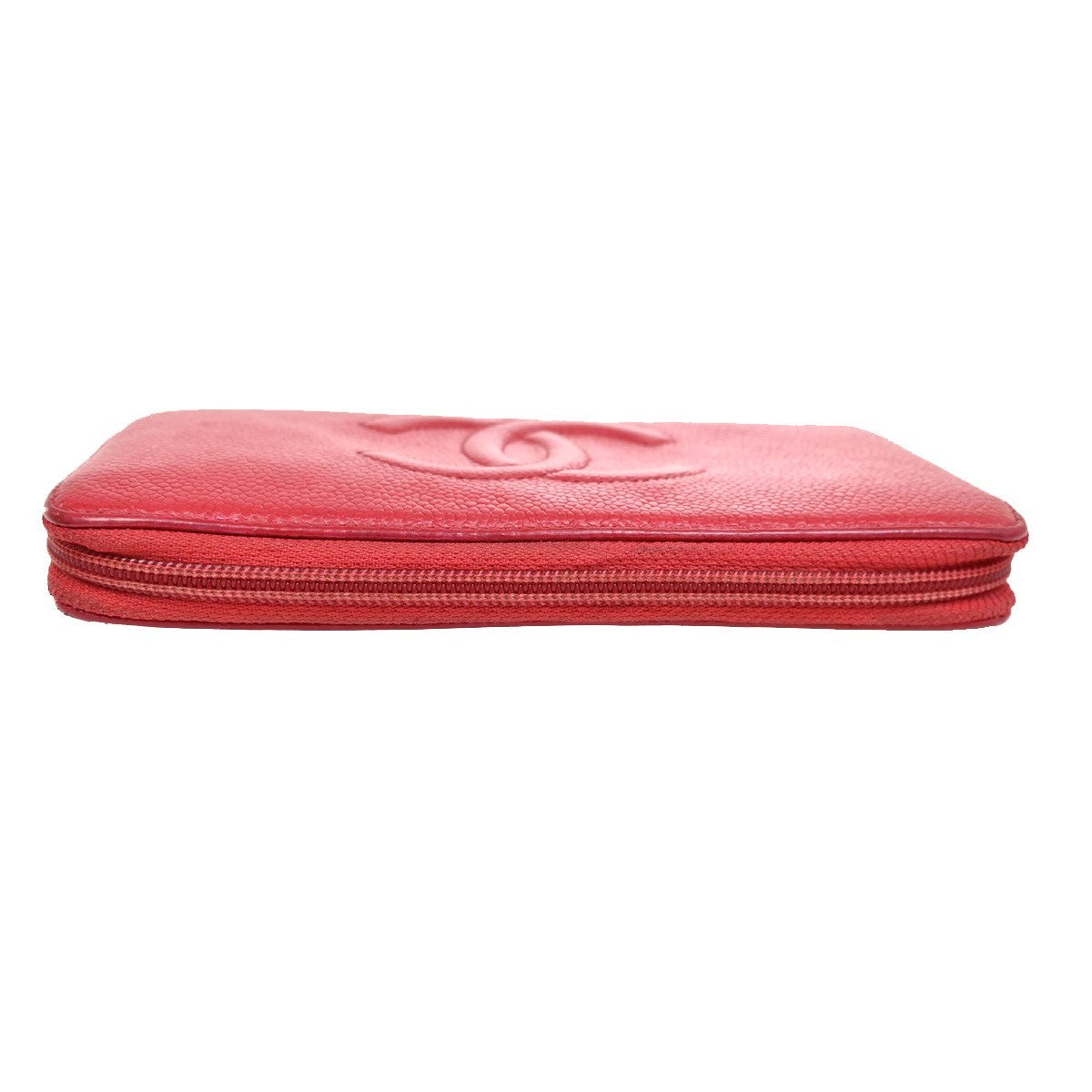 CHANEL CC Logo Zipper Around Wallet Grained Calfskin Leather Red SHW 35YH792