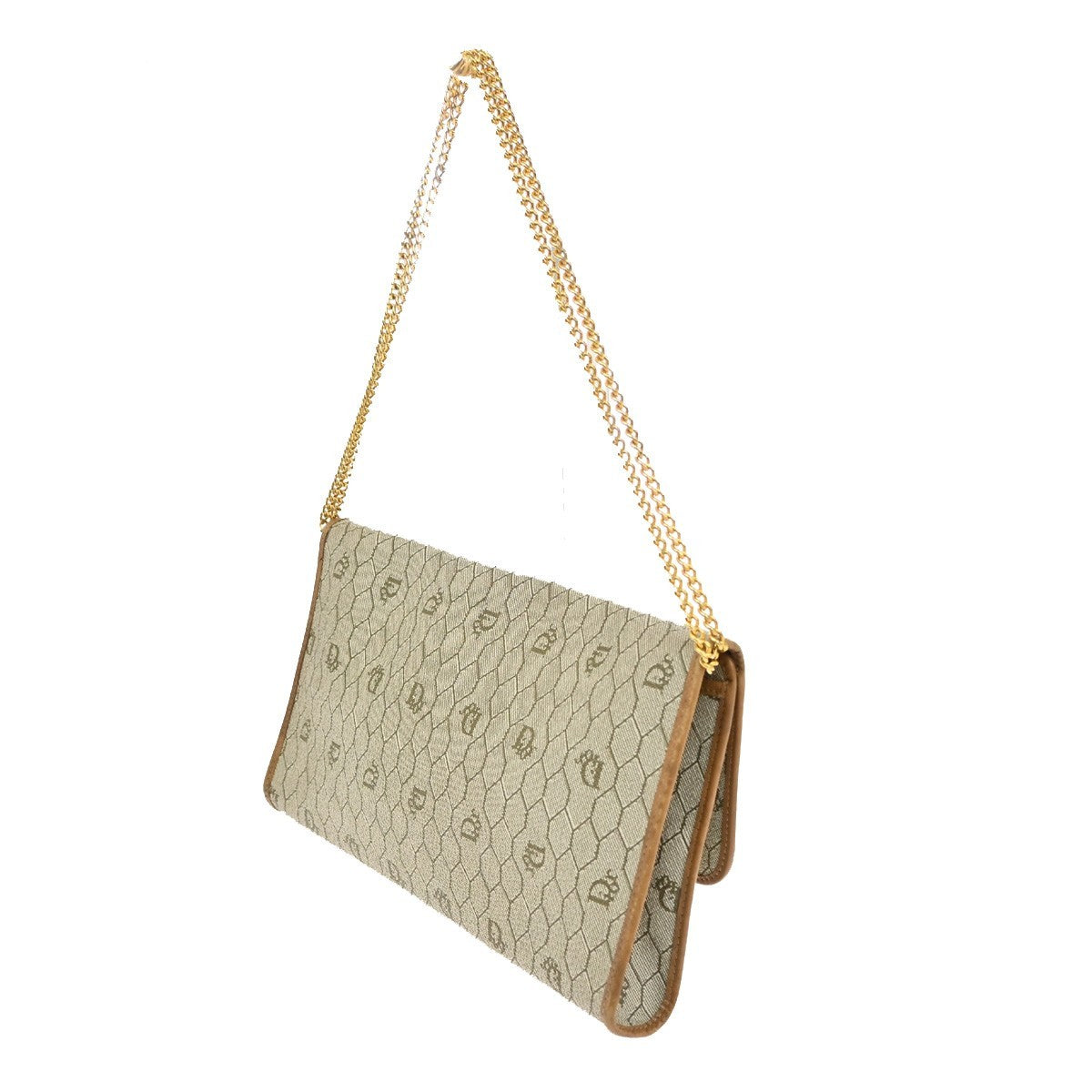 CHRISTIAN DIOR Logo Honey comb Chain Shoulder Bag PVC Leather GHW Beige 65KB707
