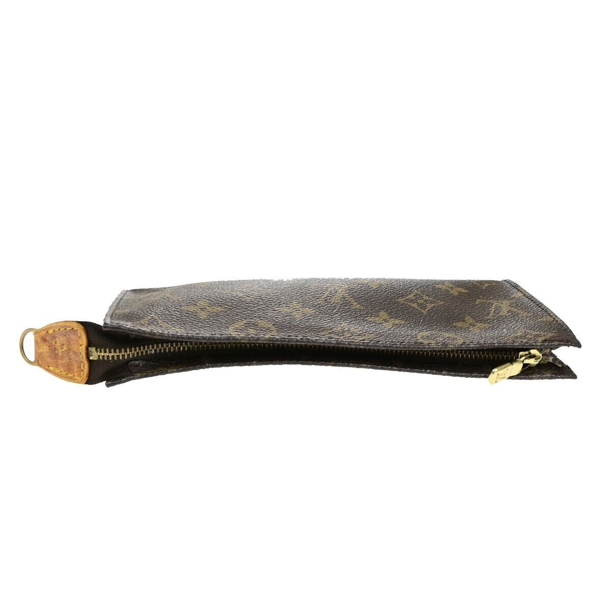 LOUIS VUITTON LV Logo Bucket GM Pouch Bag Monogram Leather Brown Gold 02ED726