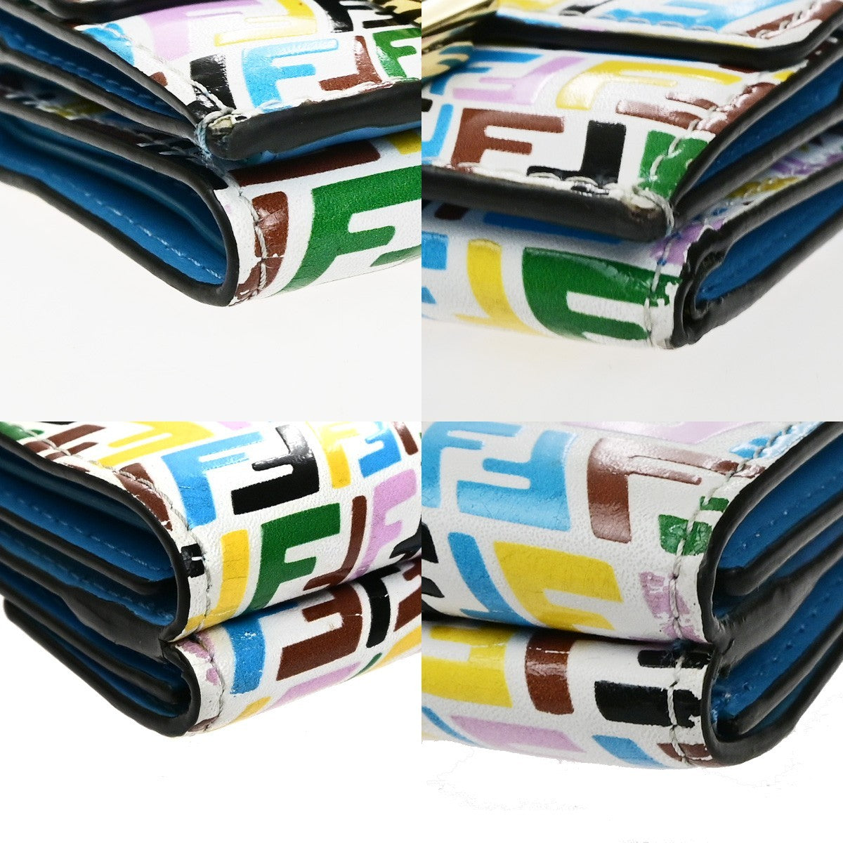 FENDI Logo FF Vertigo Baguette Trifold Compact Wallet Leather Multicolor 61YJ250