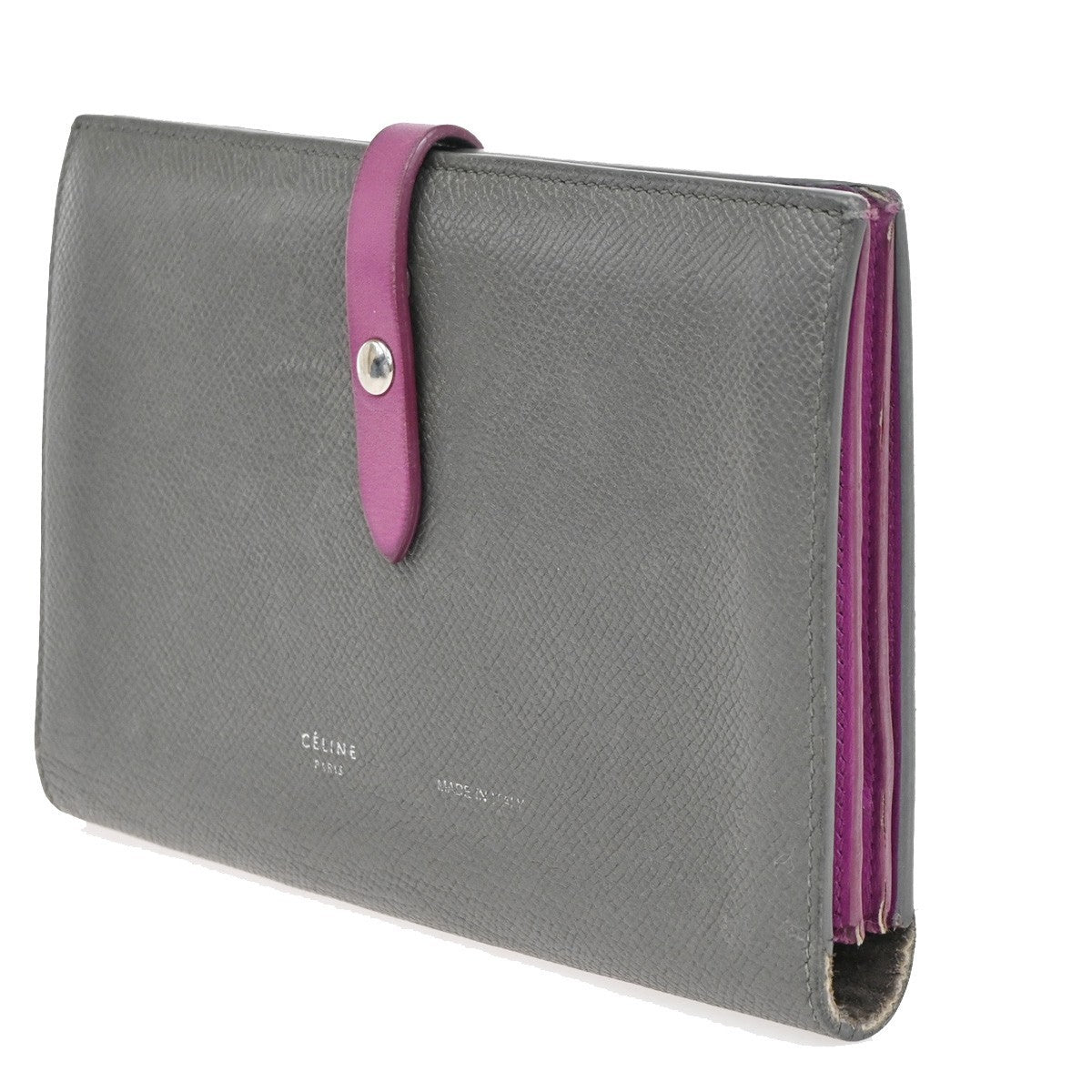 CELINE Logo Strap Bifold Long Wallet Purse Leather Pink Gray Italy SHW 02KD009