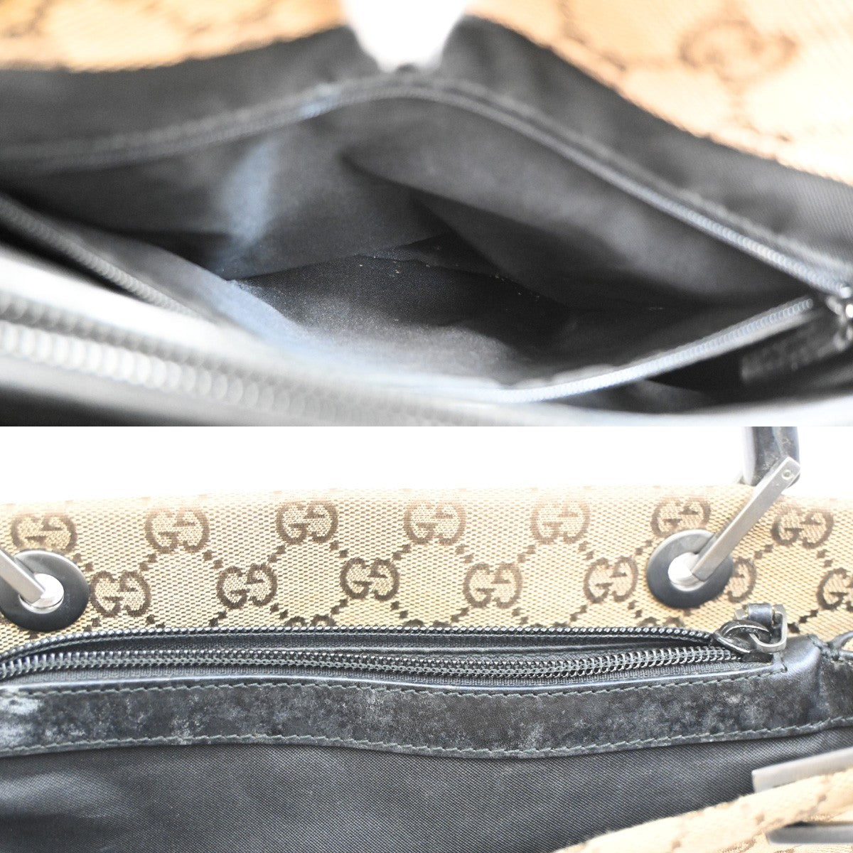 GUCCI Logo GG Pattern Hand Tote Bag Bamboo Canvas Leather Beige Italy 31TA687