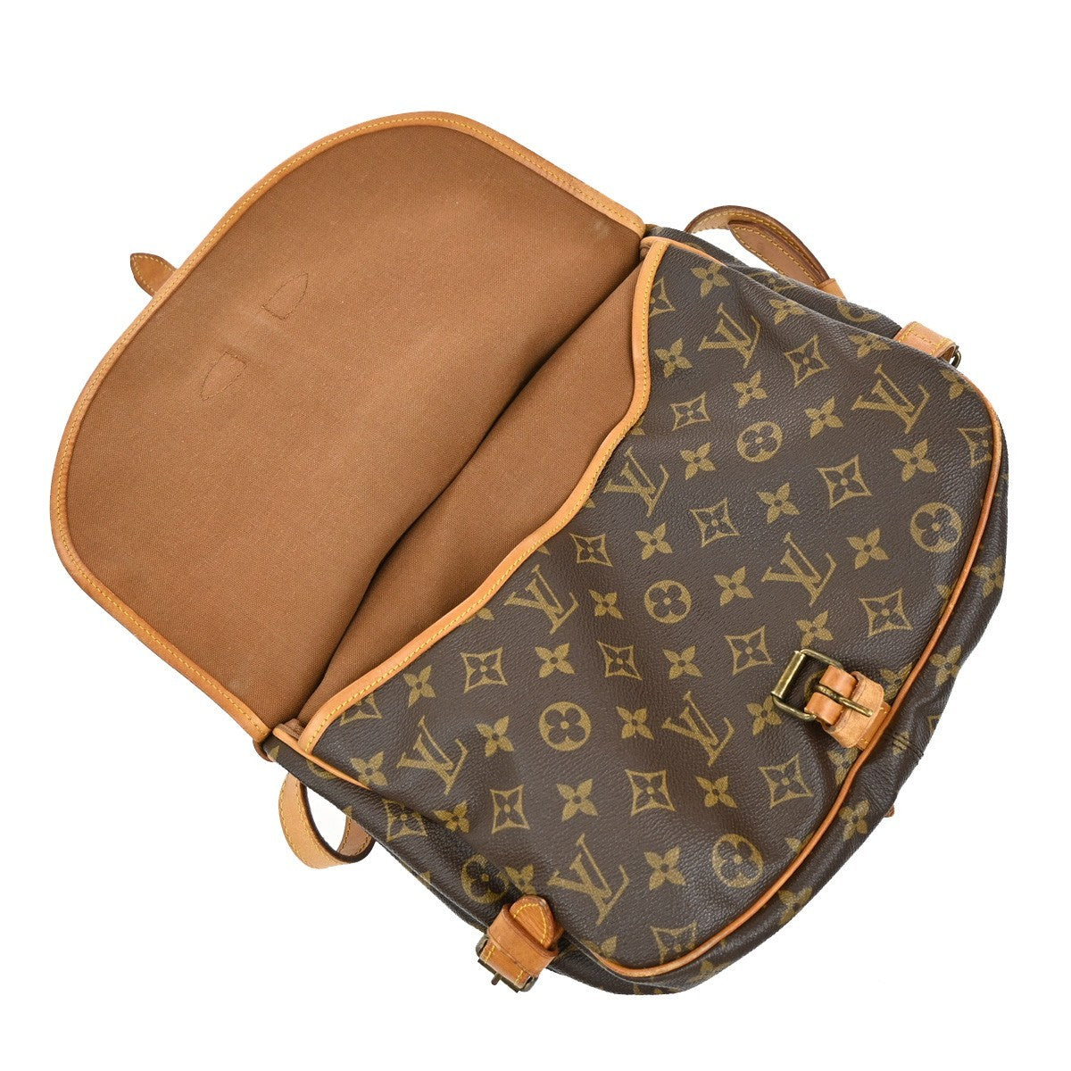 LOUIS VUITTON Logo Saumur 30 Shoulder Bag Monogram Leather Brown M42256 18EF915
