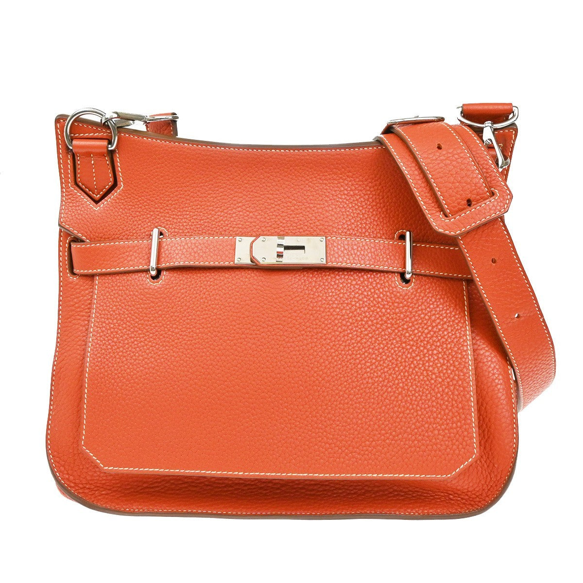 HERMES Logo Jypsiere 34 Shoulder Bag Taurillon Clemence Orange SHW 898RL463