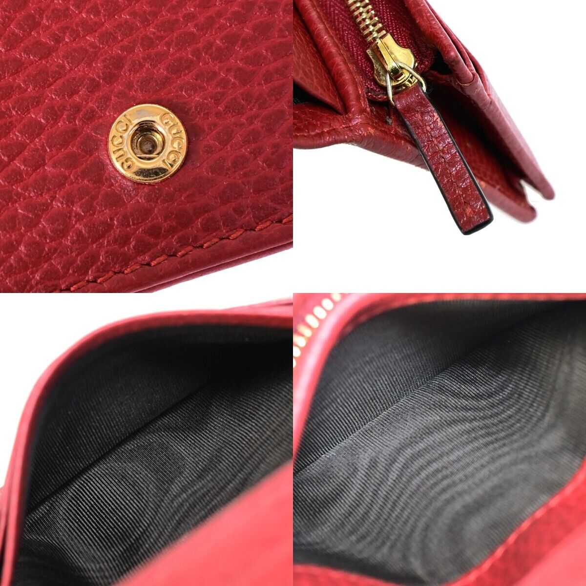 GUCCI Marmot GG Logos Bifold Wallet Purse Leather Red GHW Made In Italy 61HC101