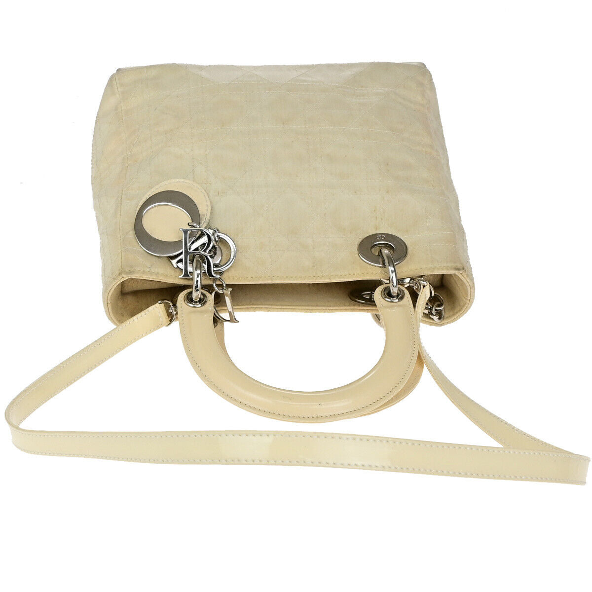 CHRISTIAN DIOR Lady Cannage 2Way Hand Bag Nylon Patent Leather Ivory SHW 81YG576