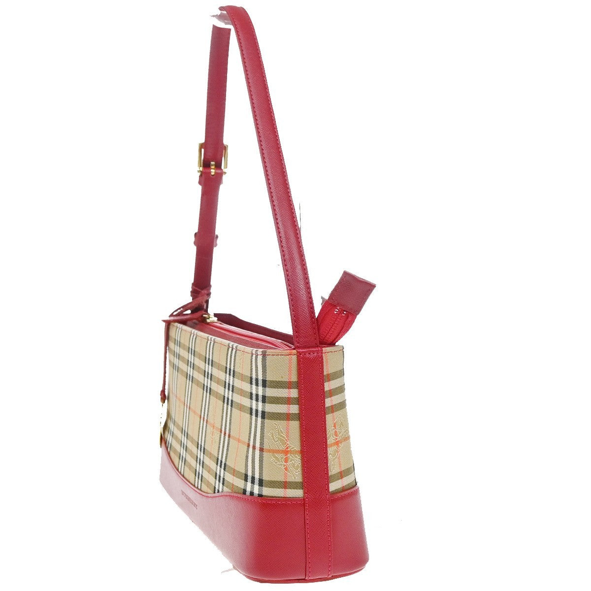 Burberry Logo House Check Handbag Charm Canvas Leather Beige Red GHW 34RL519